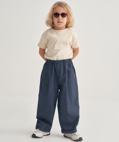 Resim Unisex Çocuk Gabardin Pilili Pantolon Kot Mavisi - 2-3 Yaş 