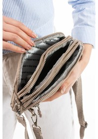 Resim Nemo Bags Açık Vizon Unisex Cüzdan, 4 Gözlü, Telefonluk, Crinkle Kumaş, Çapraz Askılı Omuz Çantası, 20x12cm Açık Vizon 