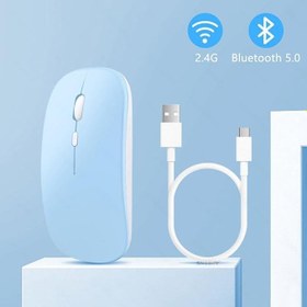 Resim Huawei Tablet İle Uyumlu Şarj Edilebilir Sessiz Mouse Bluetooth + 2.4Hz Wifi Kablosuz Mouse Fare Mavi 