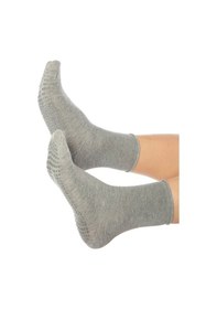 Resim Saysez Bambu Kaydırmaz Taban Silikon Baskı Hac Umre Tavaf Hamile Pilates Yoga Lastiksiz Çorap 3'lü GRİ MELANJ 
