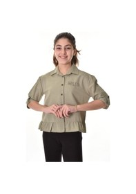 Resim Kız Çocuk Bel Detaylı-taş Baskılı Crop Gömlek 6-15 Yaş 12254 Haki 