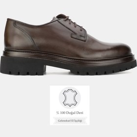 Resim TUNAELLİ ERKEK KAHVERENGİ HAKİKİ DOĞAL DERİ 39-46 NUMARA BAĞCIKLI OXFORD AYAKKABI 