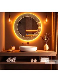 Resim Zenith Amber Led'li Lazer Kumlamalı Lavabo & Banyo Aynası Dokunmatik Sensörlü 90 X 90 Turuncu 