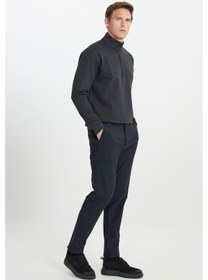 Resim AC&Co / Altınyıldız Classics Erkek Sıyah Slim Fit Dar Kesim Beli Bağlamalı Yan Cep Esnek Casual Pantolon - Siyah 