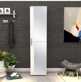 Resim Porto 10 Raflı Tek Kapaklı Aynalı Ayakkabılık Mat Beyaz 45x187x36 Cm Gxyxd 