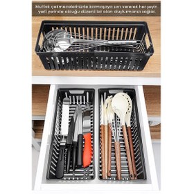 Resim 5'li Modüler Kaşıklık Seti - Mutfak Düzenleyici Çekmece İçi Organizer Bıçaklık Kepçelik Siyah Siyah 