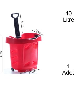 Resim Marketix Tekerlekli Plastik Market Alışveriş El Sepeti 40 Litre Kırmızı 1 Adet 