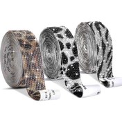 Resim Leopar Desenli Kendinden Yapışkanlı Kristal Taşlı Kurdele Şeritleri - 12 Sıra, Araba İçi DIY Bling Çıkartmaları, El İşleri & Takı Yapımı 