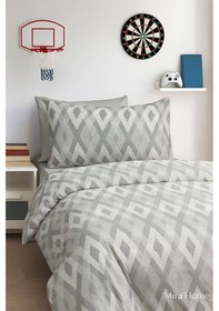 Resim Zigzag Desenli Gri Pamuklu Tek Kişilik Nevresim Takımı Mavi 