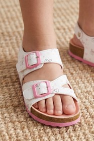 Resim Ponchiq Kız Çocuk Beyaz Tavşan Baskılı Yazlık Sandalet 26-35 