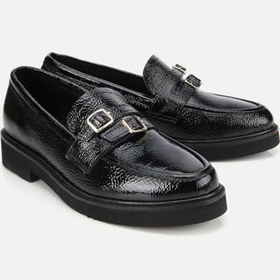 Resim HOTİÇ Kadın Rugan Deri Siyah Tokalı Klasik Loafer 