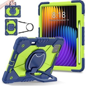 Resim Xiaomi Pad 7 Pro/ Pad 7 Kılıf Silikon+pc Kickstand Tablet Kılıfı - Lacivert/ Sarıyeşil Tablet Kılıfı 