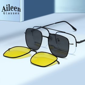 Resim Aileen Tek Paket Yeni Erkekler ve Kadınlar için Kare Üçü Bir Arada Güçlü Manyetik Gözlükler 1 Çift Metal Yarım Çerçeve Anti- Çerçeveler + 2 Çift Metal Tam Çerçeve TAC Manyetik Lensler Çoklu Kullanımlar İçin Tek Ayna, Kolay Taşımak İçin, Boş Zaman Gözlükleri 