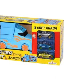 Resim King Toys 3 Katlı Sürat Pistli Tır 3 Arabalı Çocuklar Için Garaj Otopark Yarış Pisti Eğitici Oyun Seti 