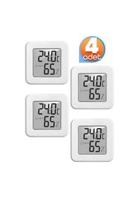 Resim 4 Adet Mini Sıcaklık Nem Ölçer Lcd Ekran Oda Termometre Duvara Takılabilen Masaüstü Higrometre Beyaz 