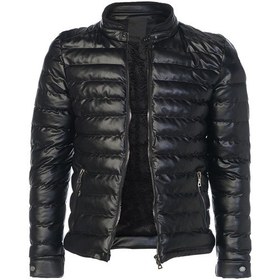 Resim SİVAİST Siyah Erkek Deri Şişme Içi Kürklü Kalın Ceket Mont Siyah 