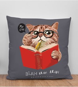 Resim Bk Gift Kedi Tasarımlı Antrasit Kırlent Yastık, Arkadaşa Hediye, Ev Dekorasyonu, Ev Hediyesi-5 