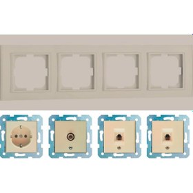 Resim Ovivo Mina Krem Dörtlü - Tv - Nümeris (Telefon) - Data Cat 6 Internet- Topraklı Priz 