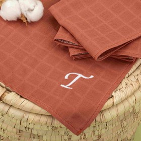 Resim 5'li T Harf Nakışlı Mendil Set - Koyu Kiremit Muslin 
