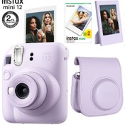 Resim Instax mini 12 Lila Fotoğraf Makinesi-20'li Film-Çerçeve ve Deri Kılıf Seti 