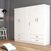 Resim 5 Kapılı Dört Çekmeceli Geniş Gardrop Beyaz- GRD0701 