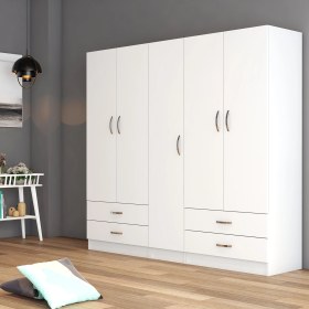 Resim 5 Kapılı Dört Çekmeceli Geniş Gardrop Beyaz- GRD0701 