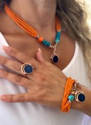 Resim Doğaltaş Gümüş Rose Mavi Kuvars Somon Mercan Set 
