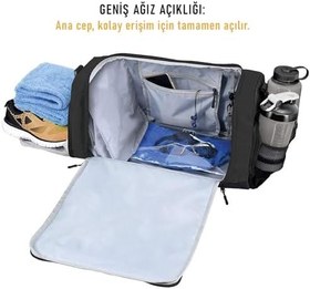 Resim HAEGS Spor Çantası, 10 Cepli, Ayakkabı bölmeli, Su Geçirmez Islak Eşya Keseli, Organizer Tasarımlı Dayanıklı Bay Bayan Seyahat Çantası, Gym, Fitness Çantası - Siyah 