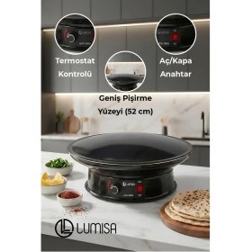 Resim Lumisa Home Elektrikli Katmer ve Gözleme Sacı LKS-2000 Termostatlı Emaye Yüzeyli 52 cm Büyük Boy (1500 Watt) 