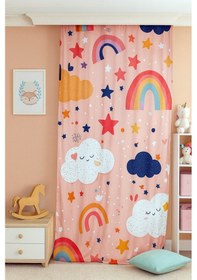 Resim Renkli Hayaller Gökkuşağı Bulut Çift Kanatlı Çocuk Odası Perdesi 