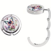Resim Vintage Kelebek Çiçekli Masa Askıları - Güvenli Metal Tokalı Katlanabilir Çanta Kancaları, Restoranlar, Barlar & Ev Dekoru için Taşınabilir Masa Çanta Tutucular - Kadınlar İçin Benzersiz Hediye 