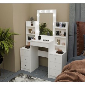 Resim Avesta Mobilya Makyaj Masası Tuvalet Masası Kulis Makyaj Masası Lambalı Işıklı Beyaz 