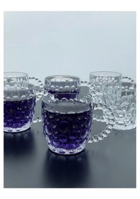 Resim 6 Lı Cam Kulplu Desenli Kupa Meşrubat Kokteyl Bardak 300ml 