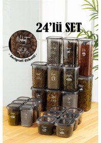 Resim Vienev 24'lü Beyaz Serigrafi Etiketli Peggy Kare Erzak Ve Baharat Full Set 6x 1,75 1,2, 0,55, 0,45 Ant Şeffaf 