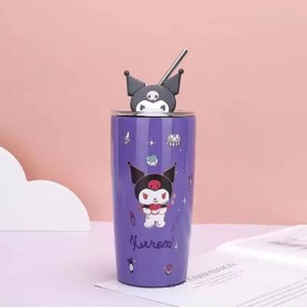 Resim synshop Kuromi Suluk Matara Pipetli 304 Çelik Termoslu Bardak 600ml Okul Ofis Her Yerde Sıcaklığı Koruma 