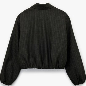 Resim Koton Koton X Melis Ağazat - Uzun Kollu Cepli Fermuarlı Crop Bomber Ceket Gri Çizgili 6wak20413ew Gri Çizgili 