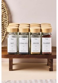 Resim Raul Bamboo 120 Ml 12 Li Bambu Kapaklı Etiketli Cam Kare Formlu Baharatlık Seti 1 