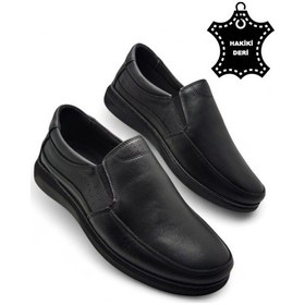 Resim Erkek Mevsimlik Hakiki Deri Ultra Rahat Klasik Günlük Baba Ayakkabısı Siyah 