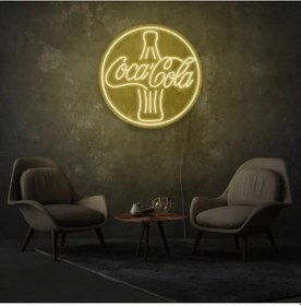 Resim Coca Cola Yazılı Ve Şekilli Neon Tabela Sarı 