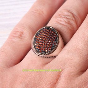 Resim Copy of 925 Sterling Eagle Sapphire and Onyx Stone Mens Ring - US: 6.5 / 54 mm / Turk: 14 