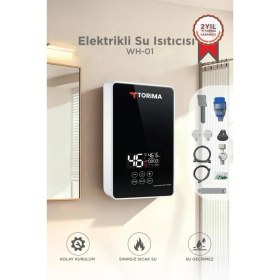 Resim Feyza Design Elektrikli Duvara Monte Şofben 7000W Banyo ve Mutfak Için Siyah 