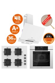 Resim Ferre FryART & SilentArt Luni /Sessiz Beyaz Ankastre Set ( D064-SA + QEP63CB + SS206 ) 