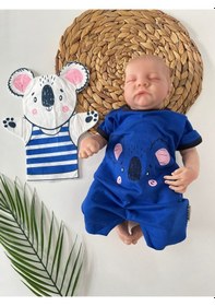 Resim Koala Baskılı Saks Mavi Erkek Bebek Tulum Kukla Mavi 