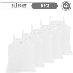 Resim Alya Underwear Kız Çocuk - Garson İp Askılı %100 Pamuklu Atlet Kalpli Jakarlı Kumaş 5'li Paket Beyaz 