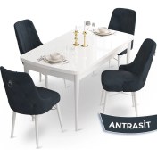 Resim Canisa Concept Taç Serisi, 80 X 132 cm Açılabilir Beyaz Mutfak Masa Takımı, 4 Sandalye Gümüş Halkalı 