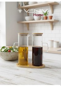 Resim 2 Adet Bambu Vakumlu Kapaklı Borosilikat Yağdanlık + Bambu Altlık Sete Dahil 500 Ml + 500 Ml Bambu 