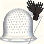 Resim Metal Kancalı ve Saç Boyama Eldiven Seti ile Yeniden Kullanılabilir Saç Renkli Vurgulama Kapağı - Normal Saç için Profesyonel Saç Stil Aletleri ve Aksesuarları - 300g Altında Hafif Saç Boyama Kit 