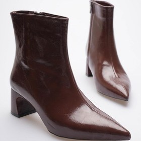 Resim Kadın Rugan Bot Sivri Burunlu Topuklu Fermuarlı Kahve Liza Kahverengi 