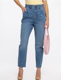 Resim Modify Lastikli Mom Fit Büyük Beden Kot Pantolon 348649845 Açık Mavi 