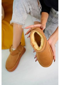 Resim Fort Elanaz Süet İçi Kürklü Kalın Taban Mini Boy Bilekte Kısa Kadın Bot Taba 